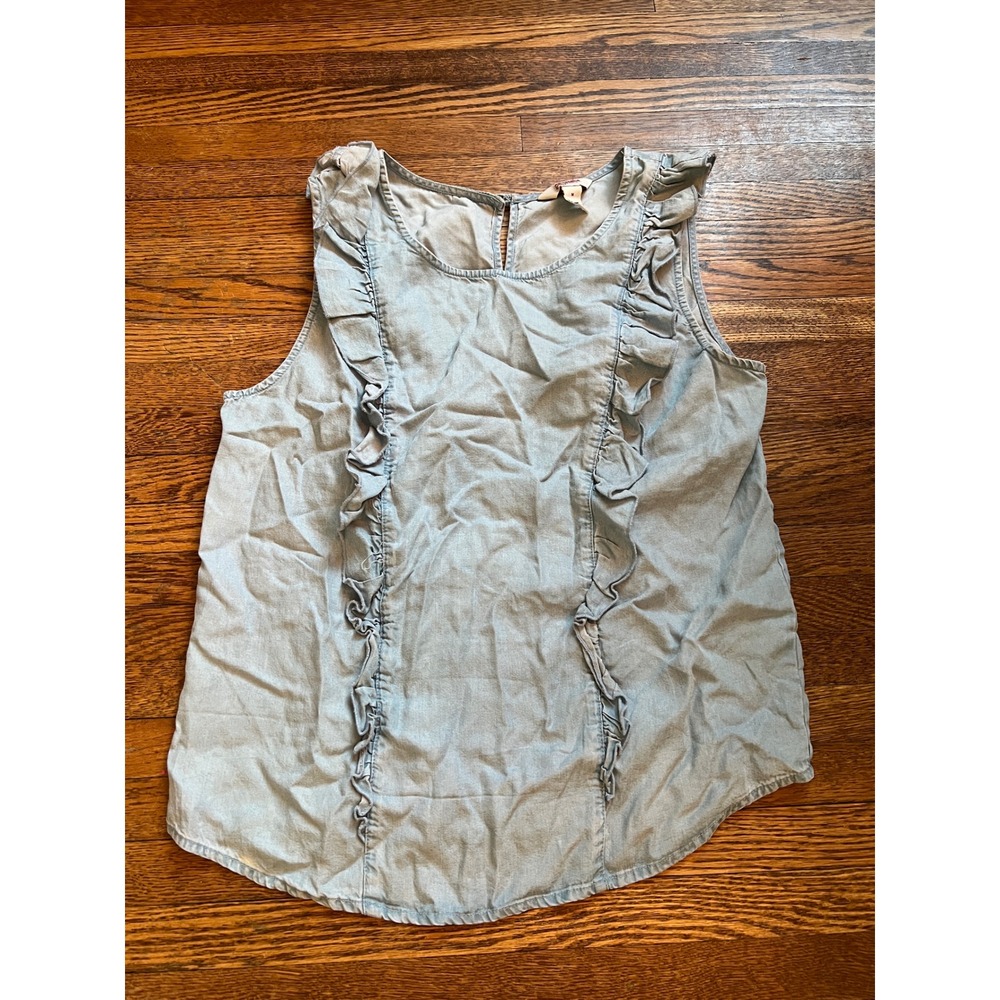 Arizona Jean Co Blue Lyocell Ruffle Sleeveless Chambray Top Light Wash Medium